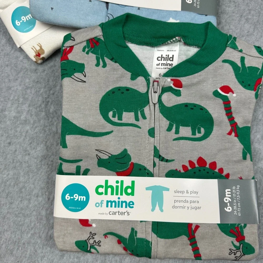 Child of Mine by Carters Baby Boy 6-9M Christmas Pajamas 3 pk Footie Sleep Play‎